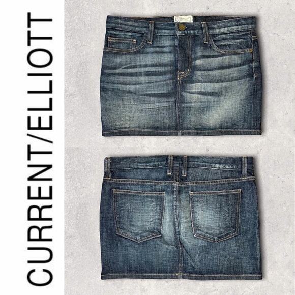 CURRENT ELLIOT DISTRESSED Y2K LOW RISE DENIM MINI SKIRT SIZE 29 - Picture 1 of 3